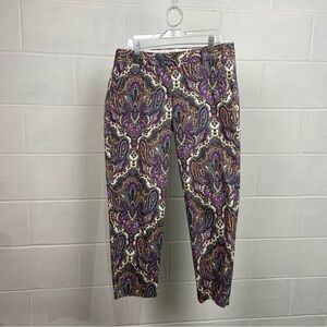 J. Crew Womens City Fit Stretch Cropped Cotton Blend Pants Size 4 Purple Paisley